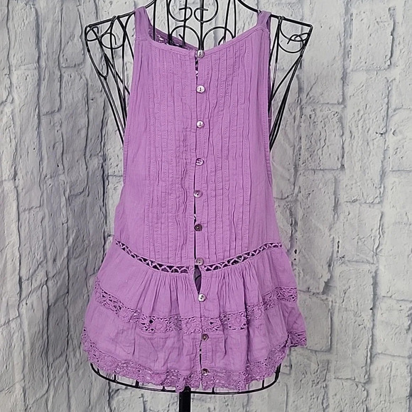 FREE PEOPLE Pleated Crochet Sleeveless Lilac‎ Blouse XS - Picture 7 of 10